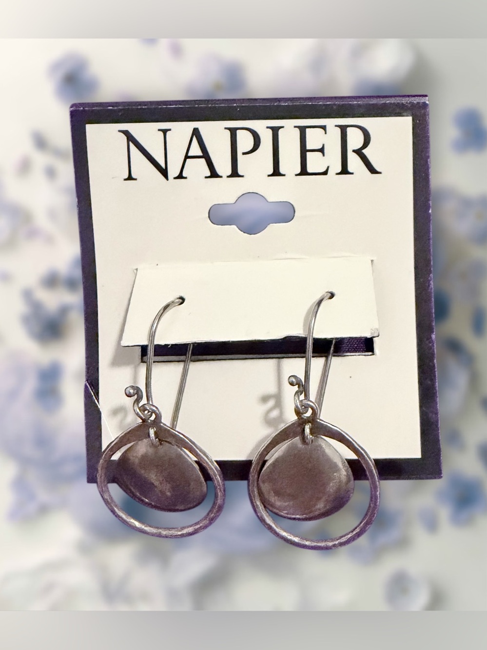 Napier- Silver Double Hoop Drop Earrings Or Yellow Teardrop Studs